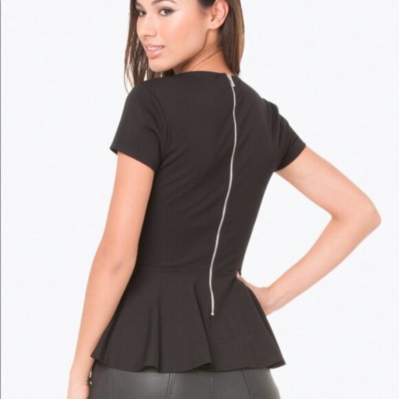 Bebe Black Sweetheart Bustier Neck Keyhole Peplum Top Blouse - Picture 3 of 7